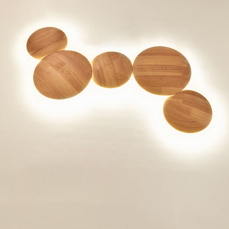 1 luccio di luce rotonda con pale moderna moderna illuminazione a parete in legno in stile in marrone