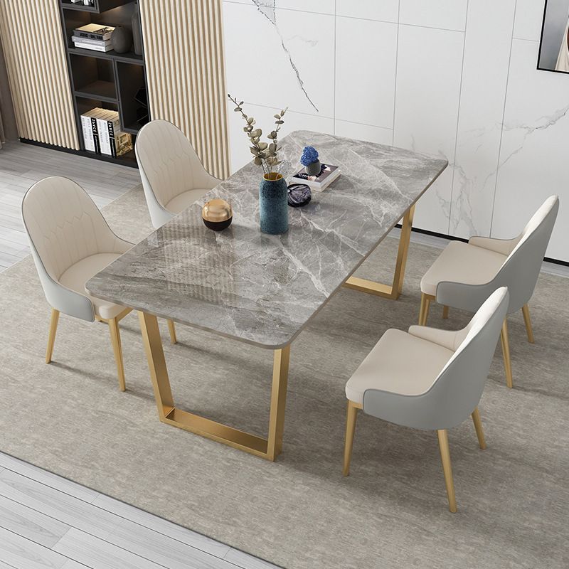 Rechthoekige eettafel Gesinterde stenen tafel Luxe met dubbel voetstuk