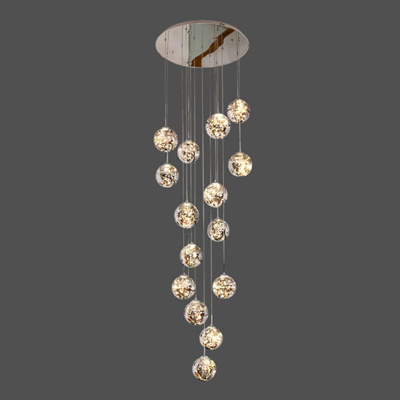 Moderno lampada sospesa sferica a pendente a pendente a 15 luci a 15 luci con tonalità di vetro per le scale