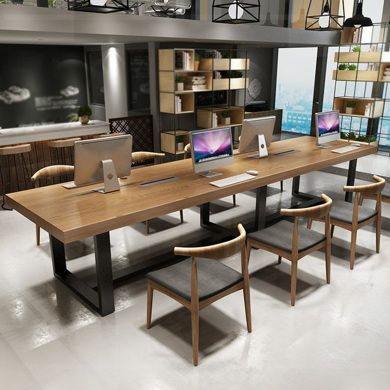 Rectangle Industrial Dining Table Solid Wood Top Dining Table with Metal Base