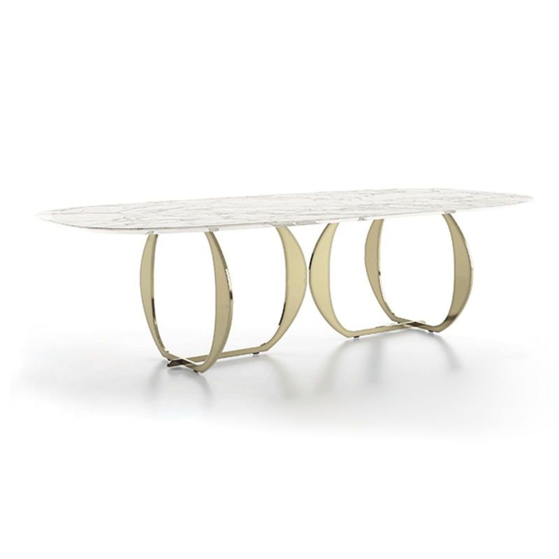 Nordic Glam Style Rectangle Sintered Stone Table Set 1/4/5/7 Pieces Dining Set