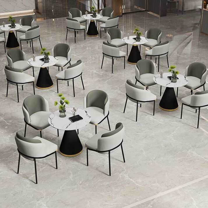 Metal Contemporary Round Dining Table Sintered Stone Top Table with Black Pedestal