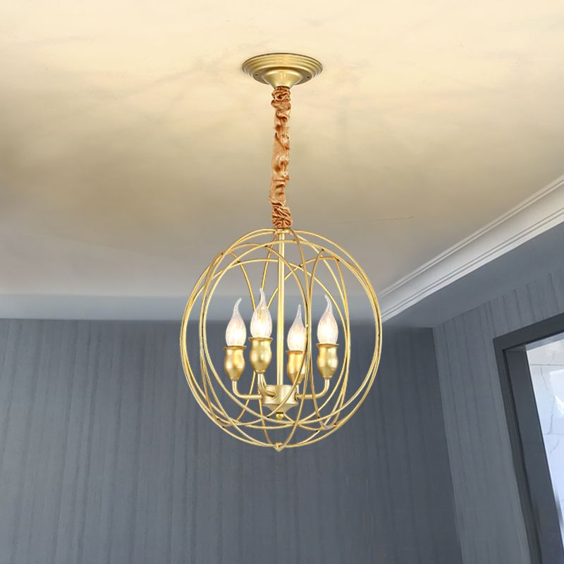 Metal Candle Style Ceiling Pendant Country 4/6 Lights Dining Room Chandelier Lighting in Black/Gold