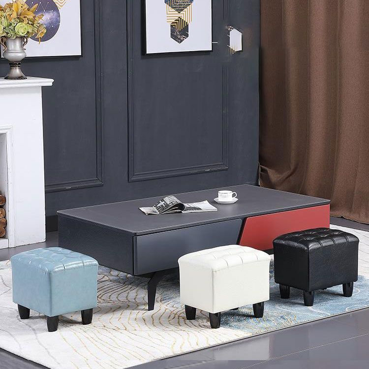 Faux Leather Black Standard Rectangle Pure Color Indoor Standard