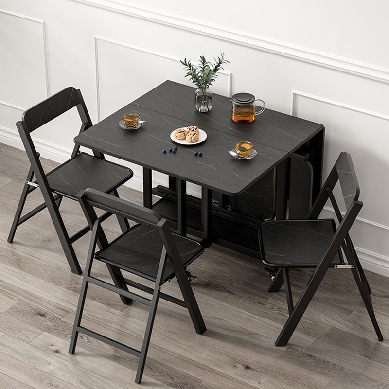 Black Rectangle Dining Set 1/2/3/4/5/7 Pcs Folding Dining Table Set with Chairs