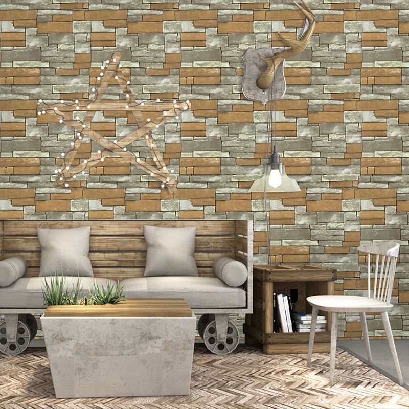 Yellow and Grey Brick Wallpaper Roll Peel and Paste Country Dining Room Wall Art