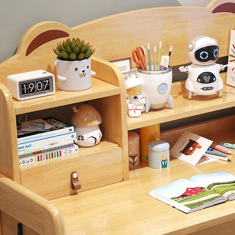 Adjustable Kids Desks and Chair Set with Hutch 2 Drawers Solid Wood Child Writing Desks