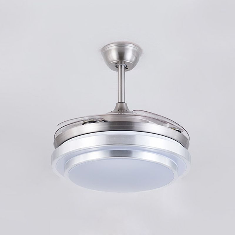 Zilveren ring plafondventilator lamp hedendaagse metalen led 36 "w slaapkamer semi spoeling montage verlichtingsarmatuur met 4 messen, externe/wandregeling/afstandsbediening en wandregeling