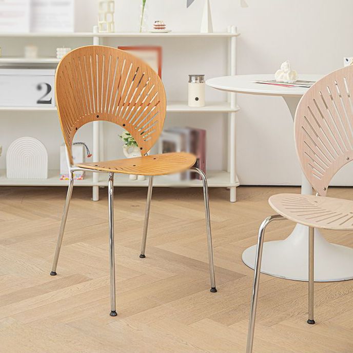 Silla de comedor de metal de estilo contemporáneo, silla individual sin brazos con respaldo abierto para cocina
