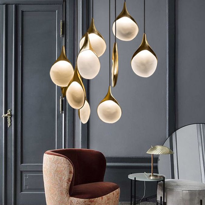 6.3 "Durchmesser Postmoderner Mini-Anhänger Lampenharz Schatten minimalistisch hängende Licht in Gold für die Flurstreppe