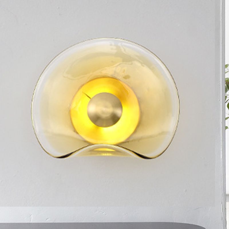Round Gold Glass Wall Light Colonial 1 Head Flush Mount Wall Sconce for Living Room