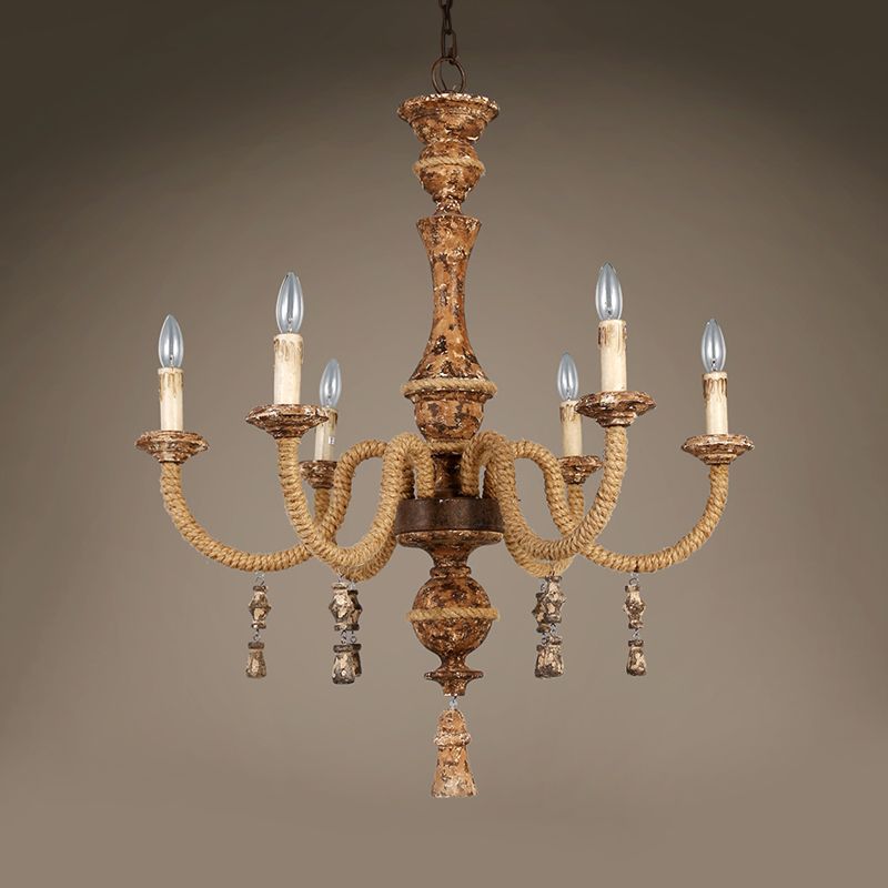 Metaalbruin hangende kroonluchter kaarsen 6 lampen traditionele hanglamp