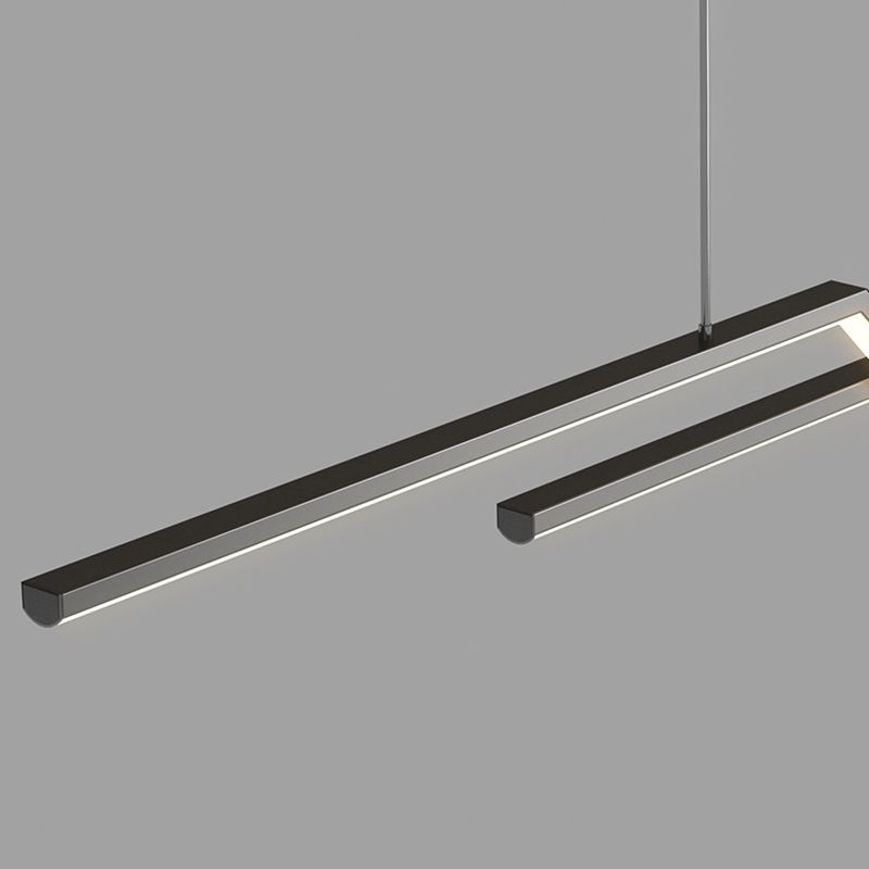 2 Light Linear Island Lighting Modernism Metal Chandelier Light Fixture for Dining Room