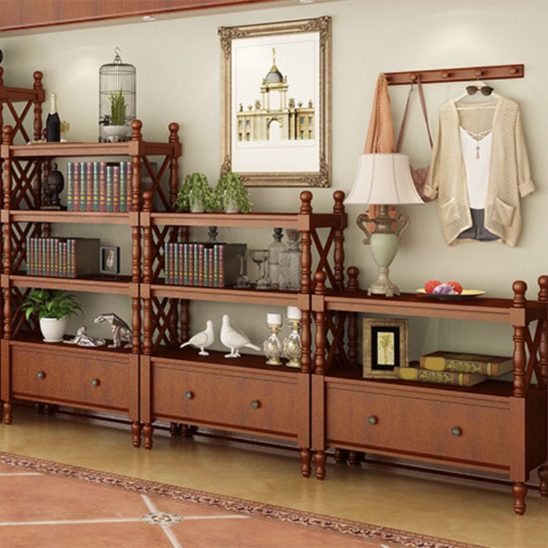 Contemporary Wooden Bookshelf Standard Closed Back Bookcase with 1 Drawer