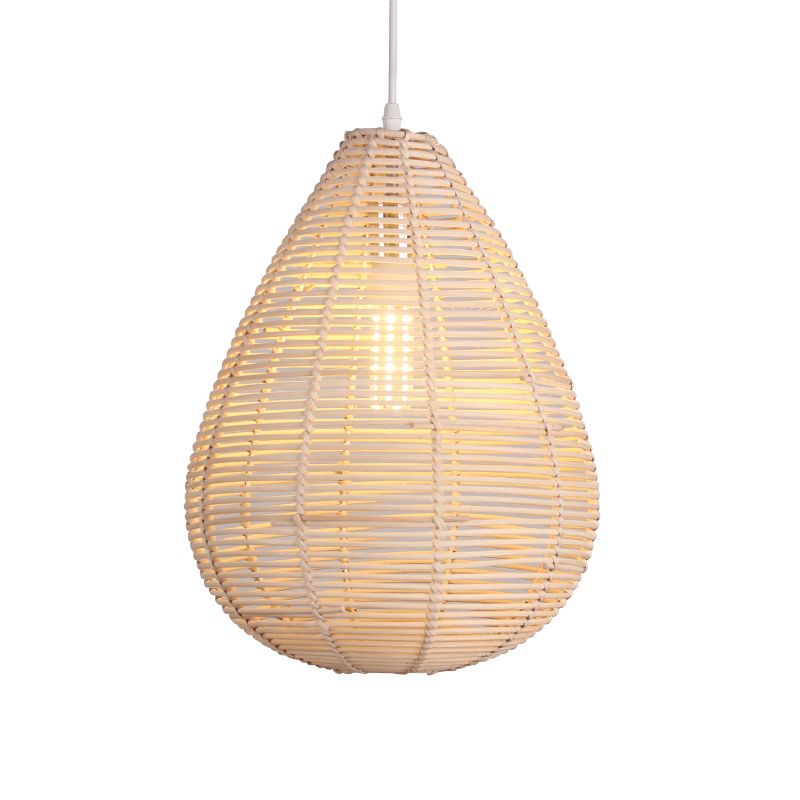 Raindrop Kitchen Ceiling Pendant Bamboo 1 Bulb Asian Style Hanging Lamp Kit in Wood
