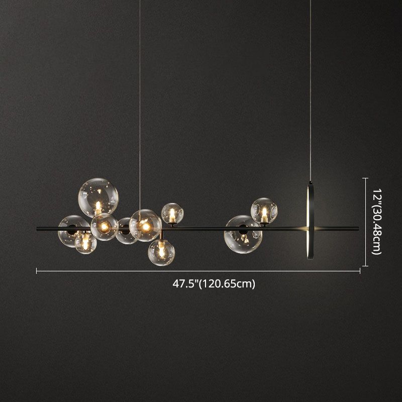 Modern Black Island Pendant Lighting Spherical Clear Glass Island Ceiling Light for Dining Table