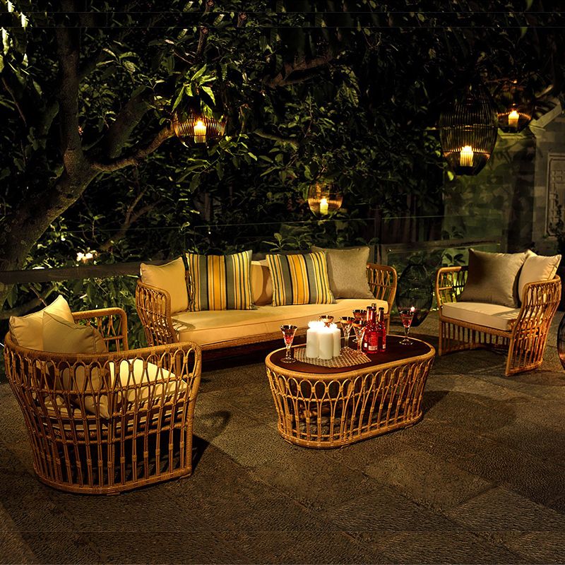 Arc Shape Outdoor Sofa Tropical Shape Willow Vine Seating in Wood