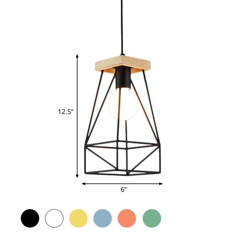Metal Cage Shade Pendant Light Modern Nordic 1 Head Living Room Ceiling Light Fixture in Black/Blue