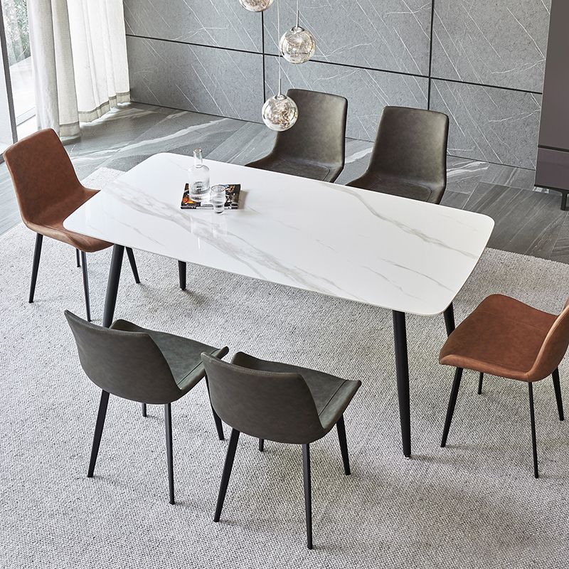 Matte Finish Stone Rectangular Dining Table 4 Legs Furniture with Steel Base