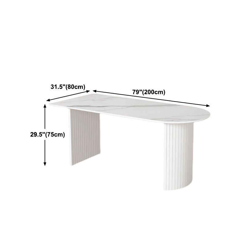 Stone Top Table Contemporary Dining Table with Sled Base in White
