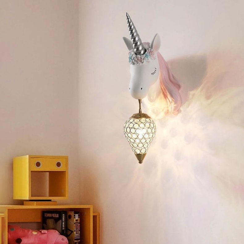 Applexion murale en forme de licorne en forme de luminaire mural en verre