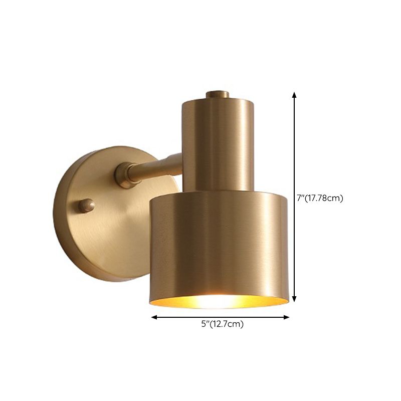 Modern Copper Wall Mount Lamp Cylindrical Shape Golden with Metal Shade for Living Room