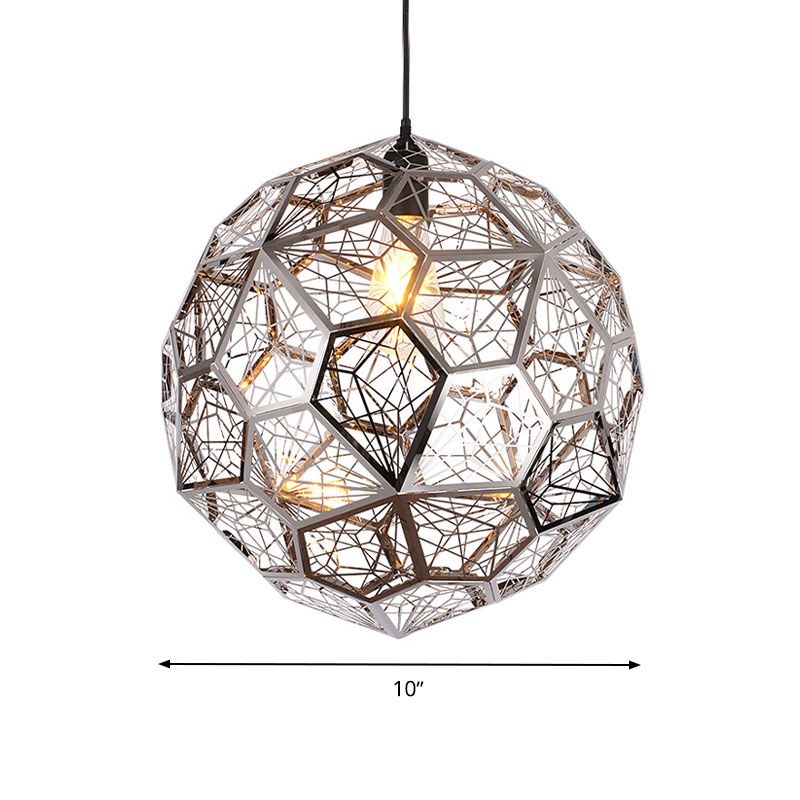 1 Bulb Global Suspension Lighting Rural Silver/Gold Finish Metal Pendant Lamp for Restaurant, 10"/12"/16" W