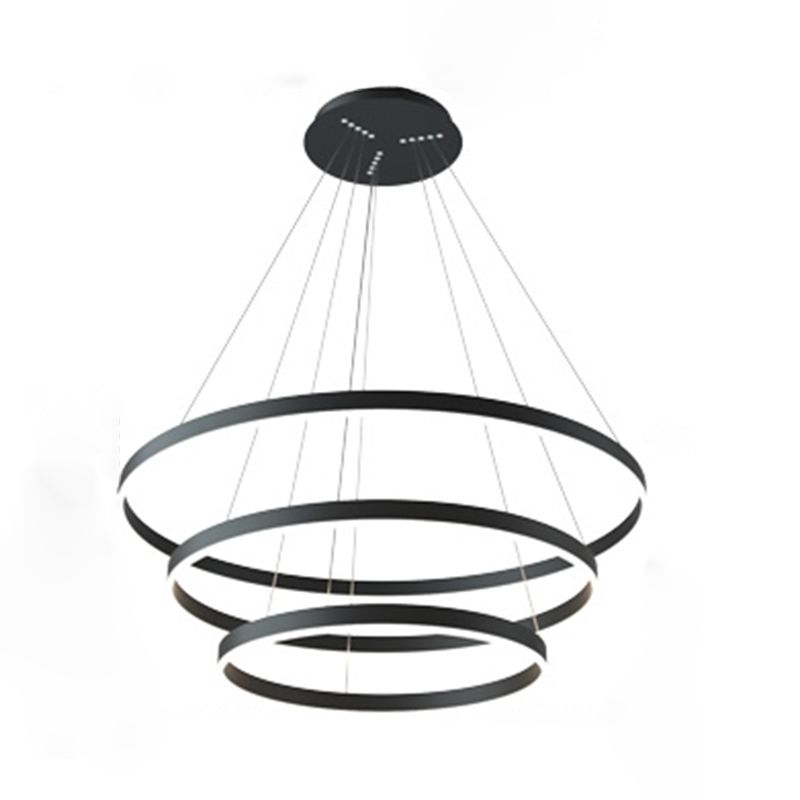Modern Black Chandelier Multiple Rings Ceiling Pendant Light Metal Chandelier