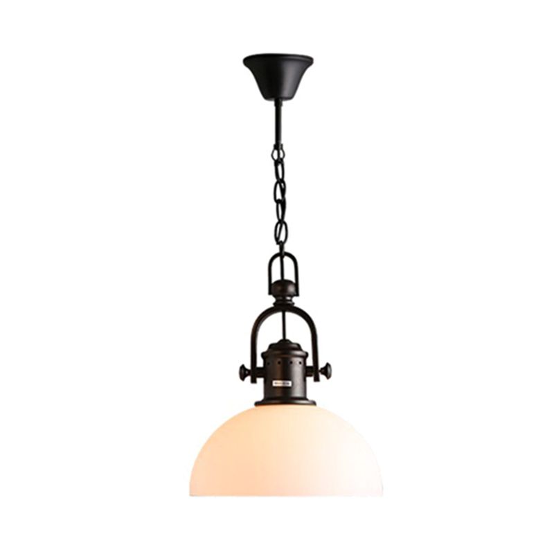 Wrought Iron Single Hanging Light in Industrial Retro Style Dome Glass Ceiling Light for Dining Room
