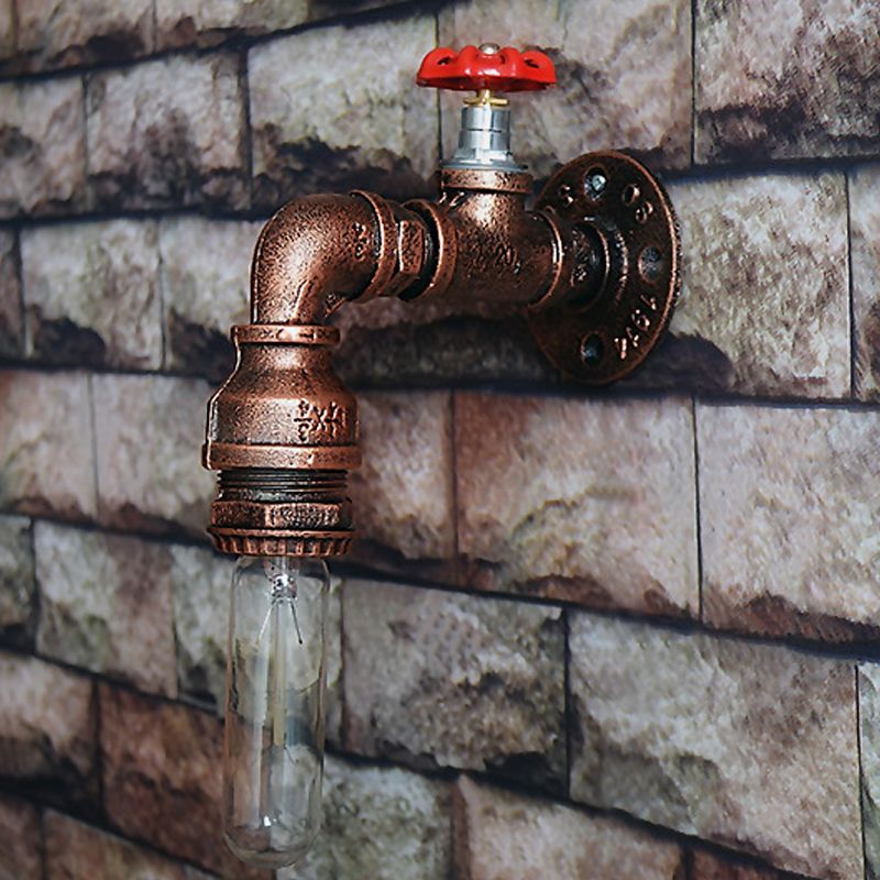 Copper Piped Wall Lamp with Gauge/Valve Decoration Rustic Style Metal 1 Light Living Room Wall Mount Light