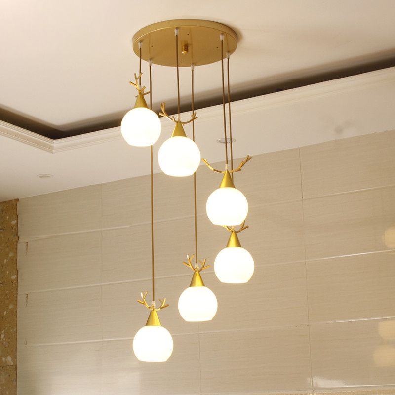 Blanc Glass Shade Pendant Light Nordic Style multiple Hanging Light pour duplex