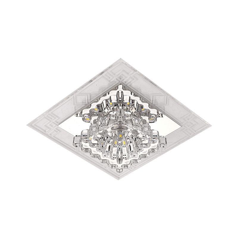 Rhombus Flush Mount Ceiling Light Modern Clear Crystal LED Hallway Lighting Fixture in Warm/White/Multi Color Light
