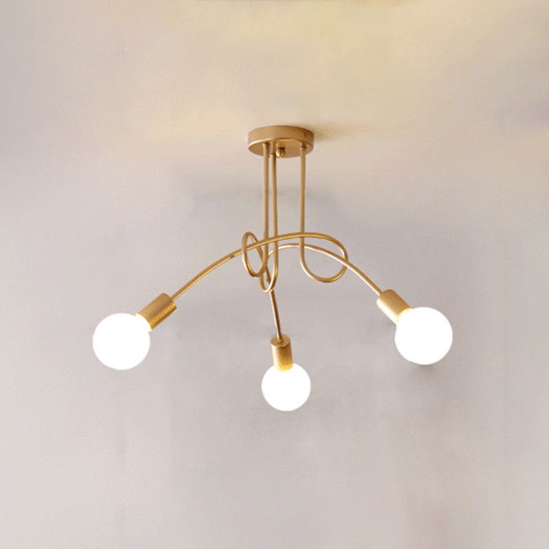 Gold Sputnik Semi Flush Mount in Industrial Creative Style Wrought Iron Ceiling Fixture