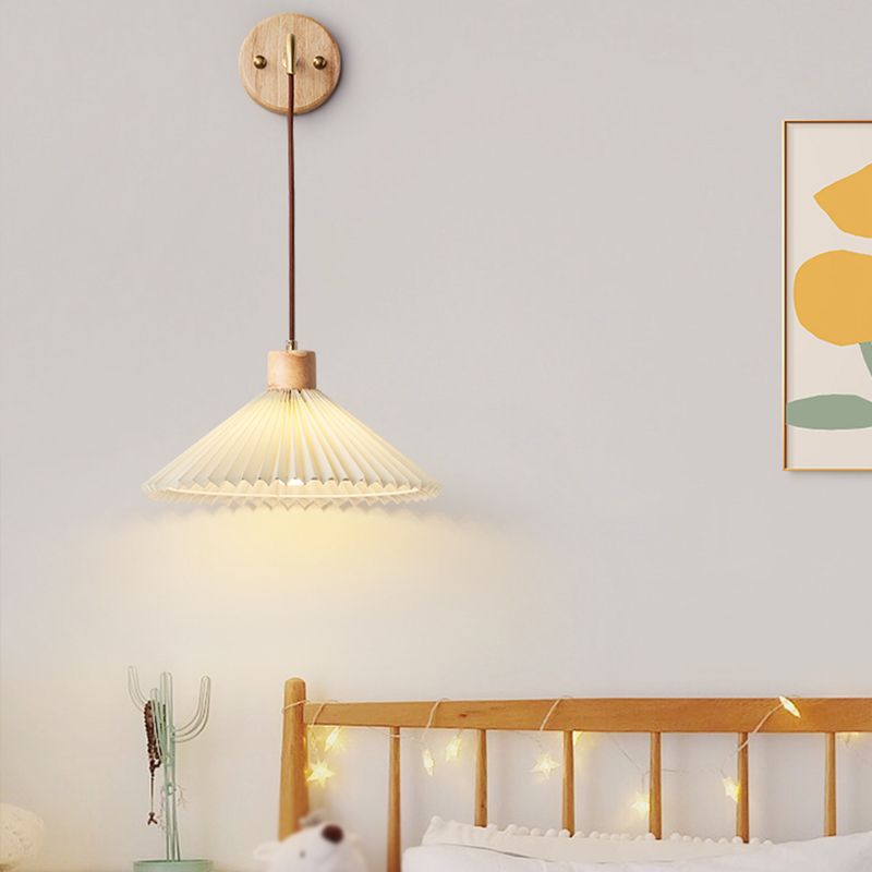 Fabric Cone Shade Wall Sconce Solid Wood 1 - Light Wall Lighting Fixture