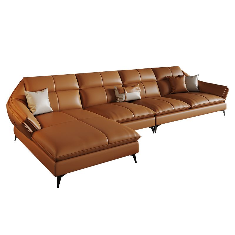 Contemporary Sectional Sofa Orange Genuine Leather Sectional