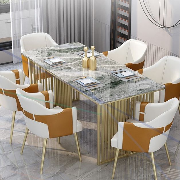 Mesa de comedor rectangular de piedra sinterizada Mesa de comedor de lujo tradicional con marco dorado
