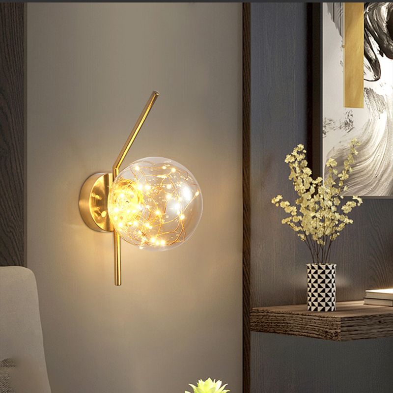 Transparent Globe Glass Bedside Lamp Nordic Style LED Lights String Stairs Sconce Light with Metal Fixed Arm