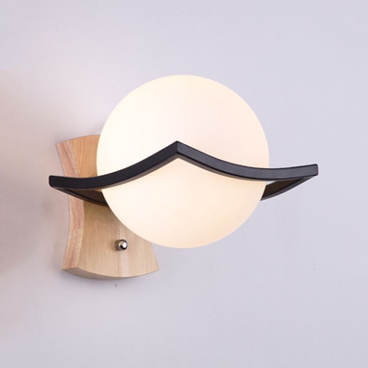 Estilo japonés de pared de madera de madera apliques de pared geométrica con vidrio blanco