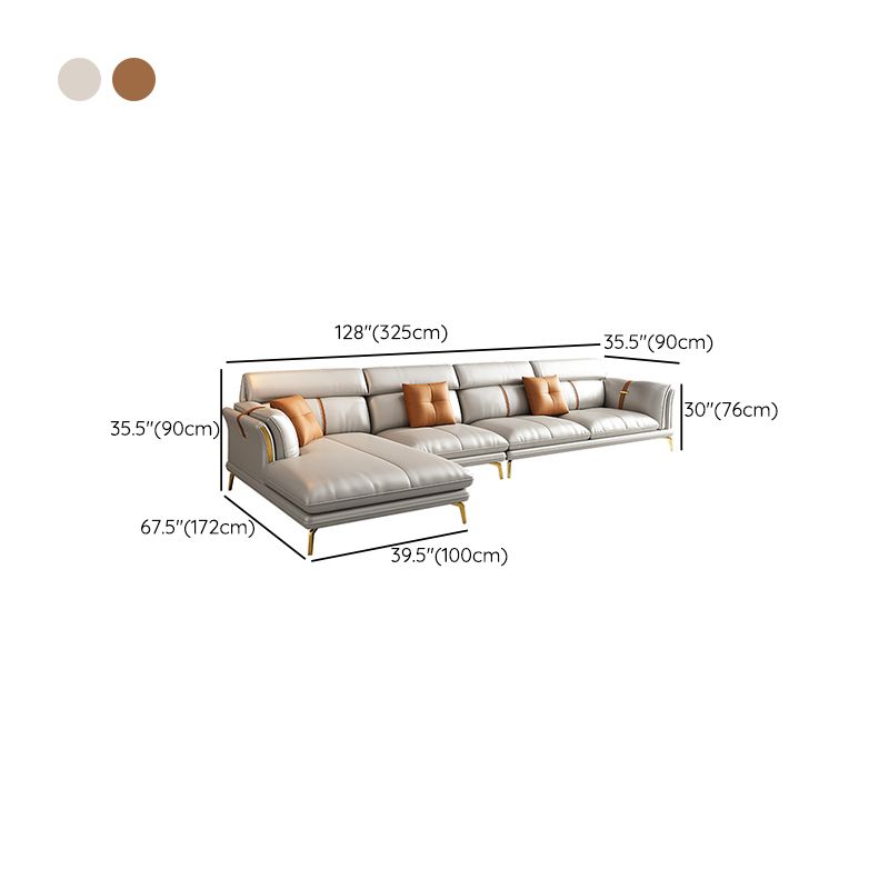 35.43" High Flared Arm Sectional Faux Leather Sectional with 3 Pillows