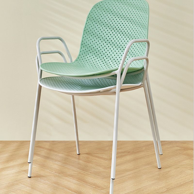 Contemporary Style Arm Chair Plastic Dining Chair with Metal Base