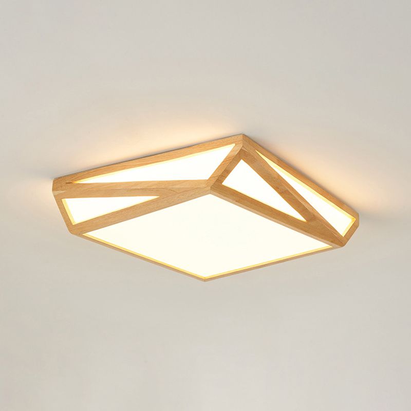 Contemporary Square Ceiling Lamp Wood Sleeping Room 12"/18" W LED Flush Mount Lighting in Beige, Warm/White Light