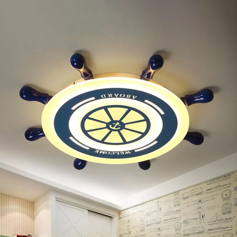 Simple LED Flush Mount Lamp Blue Rudder Ceiling Light Fixture with Acrylic Shade for Great Room