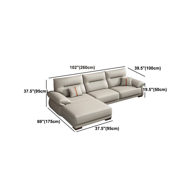 Contemporary Cream Stationary Grain Leather Square Arm Sofa & Chaise
