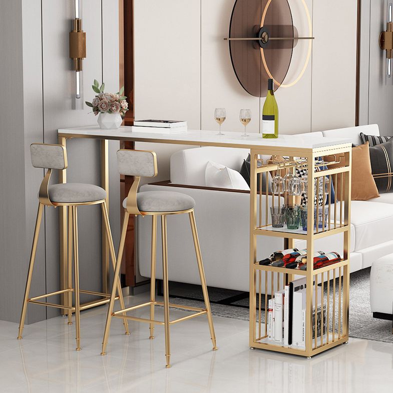 Luxurious Rectangle Marble Bar Table Set 1/3 Pieces Counter Table with Metal Stools