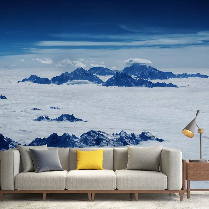 Wilds Covered by Snow Mural in White Contemporary Wall Art for Living Room, Custom Print