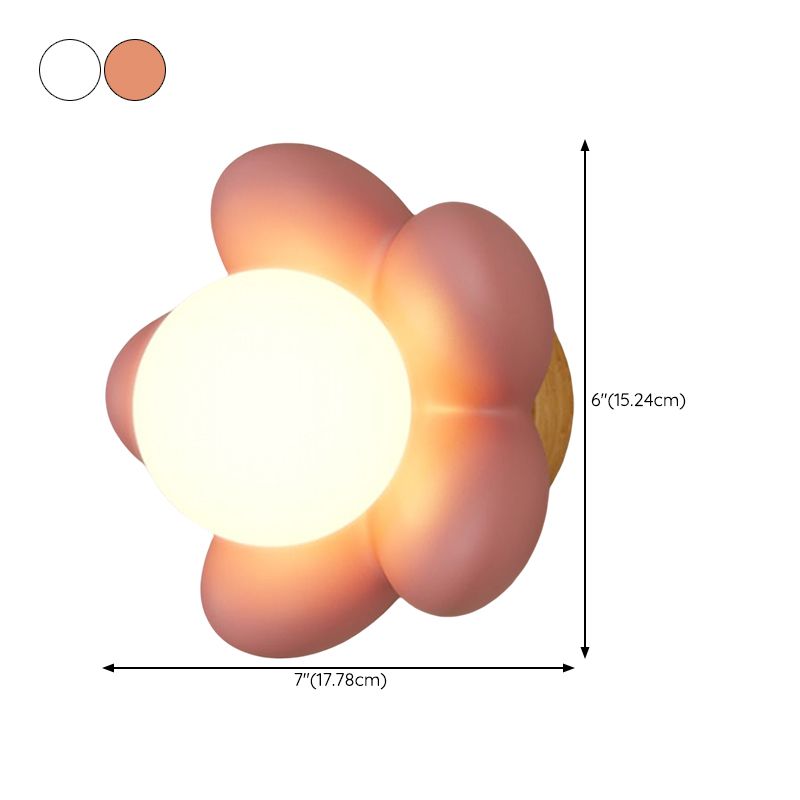 Children Style Wall Mount Lamp Wooden Flower Shape with Glass Shade for Bedroom