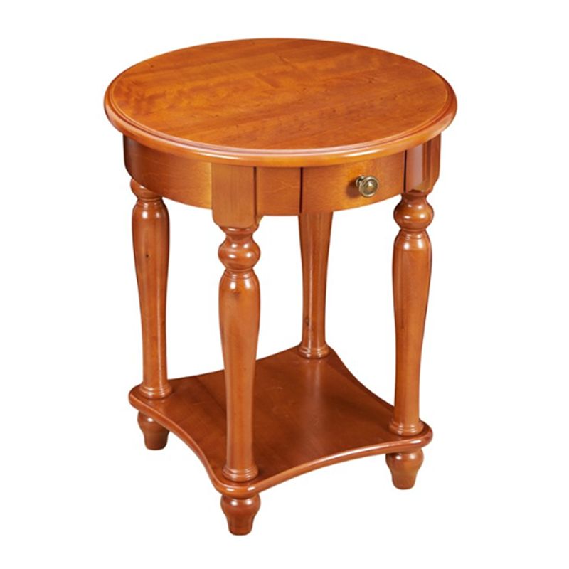 Traditional 24..4" Tall End Table in Brown Solid Wood Round Side Table with Shelf