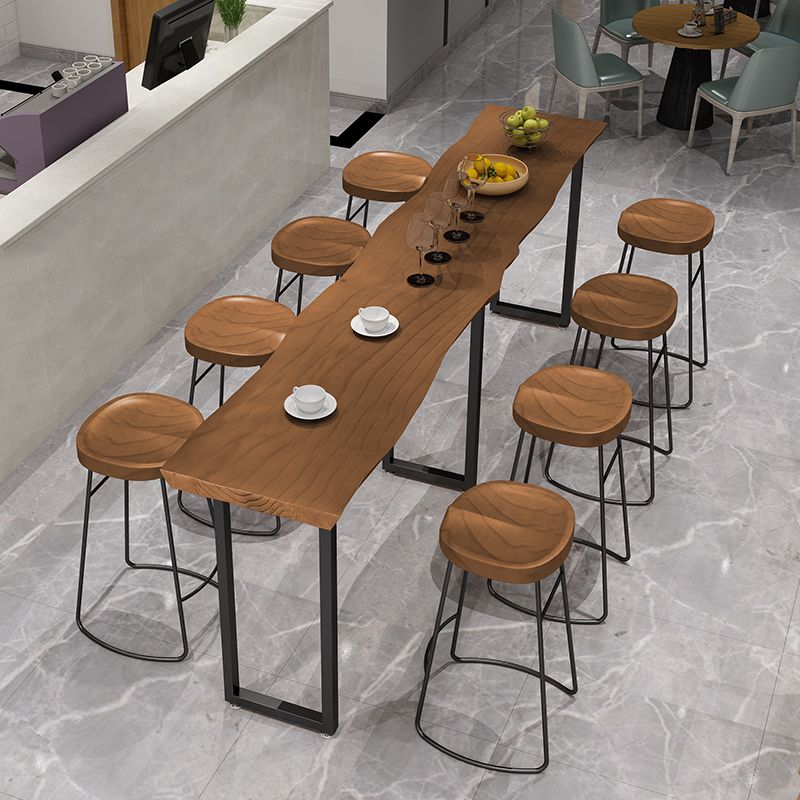 Rectangular Bar Height Table Black Legs and Metal Base Bistro Bar Table for Dining Room