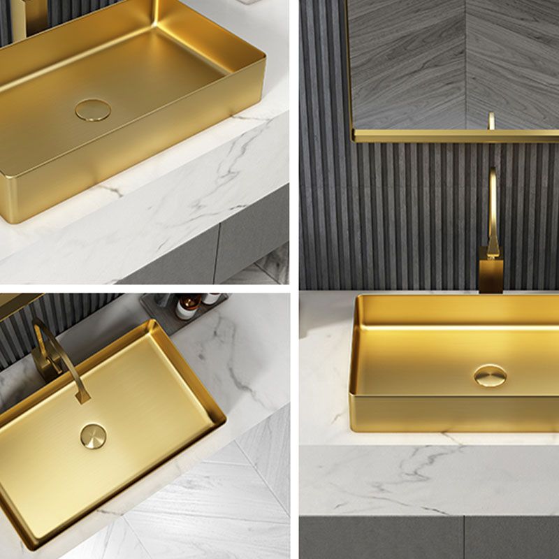Contemporary Bathroom Sink Metal Rectangular Vessel Bathroom Sink with Pop-Up Drain