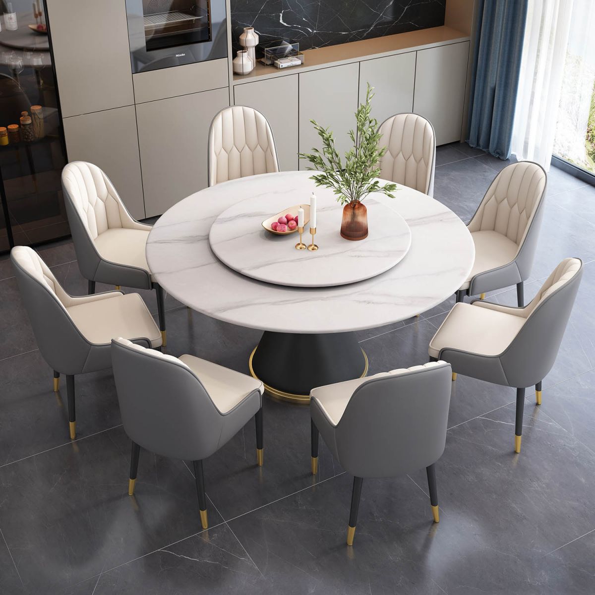 Metal Modern Round Dining Table Sintered Stone Table for Kitchen and Dining Room